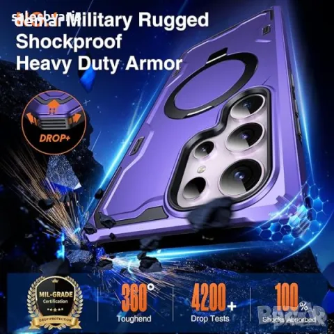 Chicfun Armour Defense Магнитен Калъф за Samsung Galaxy S24 Ultra - Пурпурен, снимка 3 - Калъфи, кейсове - 50033298