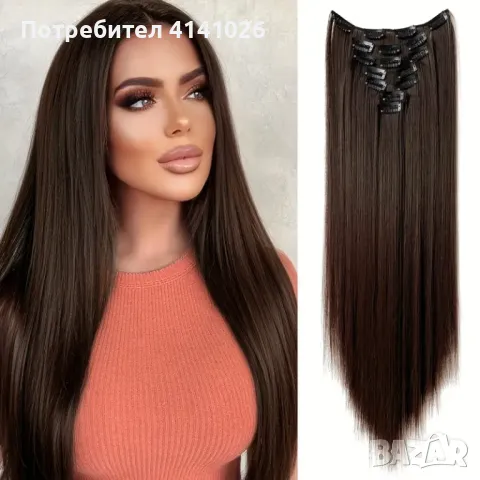 Екстеншън с клипс / треса / 7 реда треси с клипси / Удължение за Коса, снимка 2 - Аксесоари за коса - 48512484