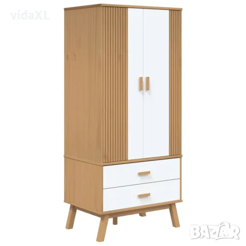 vidaXL Гардероб OLDEN, бял и кафяв, 76,5x53x172 см, борово дърво масив
