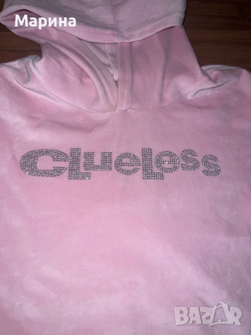 Clueless розов мек пуловер със сребърни кристали, снимка 2 - Блузи с дълъг ръкав и пуловери - 53560014