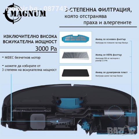 MAGNUM UV+ Black - Прахосмукачка робот с UVC лампа за стерилизация (черен)*Безплатна доставка, снимка 3 - Прахосмукачки - 38899717