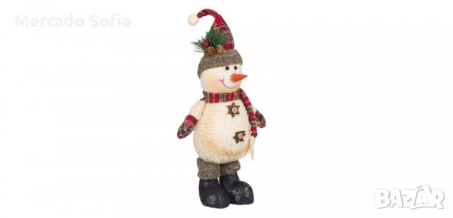 Коледна декоративна фигура, Снежен човек с Екрю костюм, Карирана шапка 40см , снимка 2 - Декорация за дома - 34747339