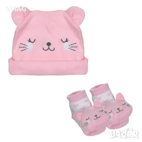 Комплект за новородено Шапка и чорапи 3D Kitty Pink 0-6 месеца S_1230314, снимка 2 - Комплекти за бебе - 49894825