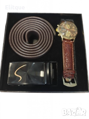 Мъжки подаръчен комплект - Часовник и колан с изискан дизайн, снимка 3 - Бижутерийни комплекти - 52778172