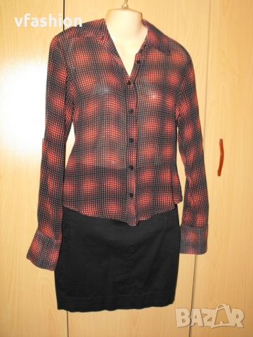 Ефирна дамска риза, цвят бордо с черно, снимка 2 - Ризи - 36087398