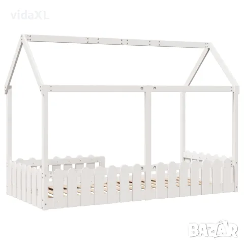 vidaXL Рамка за детско легло къща, бяла, 90x200 см, борово дърво масив, снимка 6 - Спални и легла - 56148223