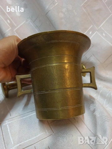 Масивен бронзов хаван с голям двоен пестик(чукан)  общо тегло 2 кг, снимка 2 - Антикварни и старинни предмети - 52016991