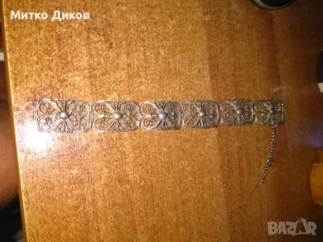 Сребърна гривна филигран -винтидж-23.51гр-195см и ширина 21мм, снимка 5 - Гривни - 51513827