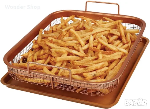 Правоъгълна мрежеста кошница в комплект с тава от въглеродна стомана, снимка 6 - Съдове за готвене - 48565878