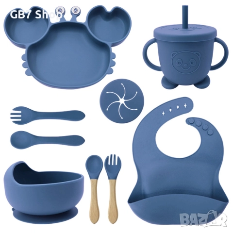 Комплект Силиконови Бебешки Прибори 9 в 1 – Безопасно, Удобно и Весело Хранене!, снимка 14 - Прибори, съдове, шишета и биберони - 52740785