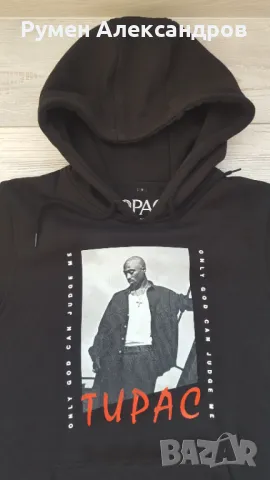 Мъжки черен ватиран суитшърт с качулка  TUPAC размер S, снимка 4 - Суичъри - 49666605