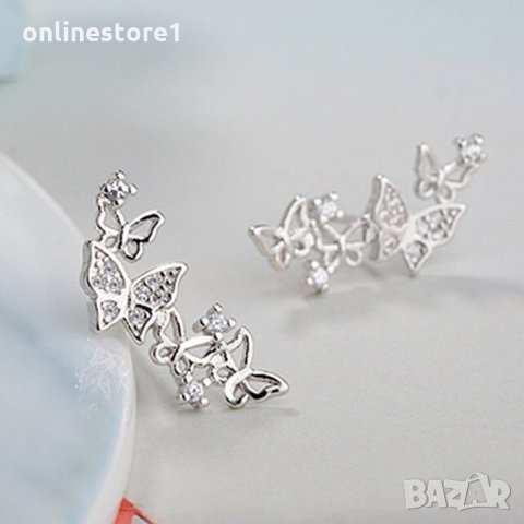 Сребърни обеци 925 - Пеперуди Код: BJ406, снимка 3 - Обеци - 33800594