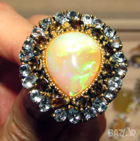 925 сребърен пръстен с голям етиопски опал, камък 19x16мм, тотално тегло 17гр., снимка 2 - Пръстени - 47643657