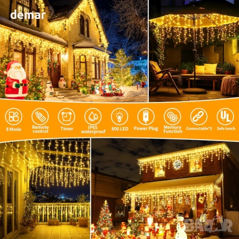 Коледни светлини тип „ледуни“, 25M+5M 800 LED, 8 режима, снимка 7 - Декорация за дома - 52520688