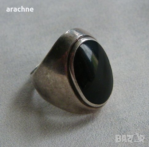 Голям сребърен пръстен с черен турмалин, снимка 1 - Пръстени - 44241660