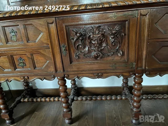 Шкаф  бюфет старинен, антикварен, дъбов, Дърворезба , снимка 5 - Бюфети - 38801036