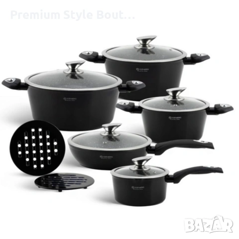 Комплект от 12 части - тенджери, тиган и подложки Edenberg EB-5613, снимка 5 - Съдове за готвене - 53798866