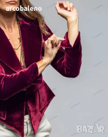 Дамски кадифен ретро блейзър (сако) с едно копче с V-образно деколте, 4цвята , снимка 12 - Сака - 48134999