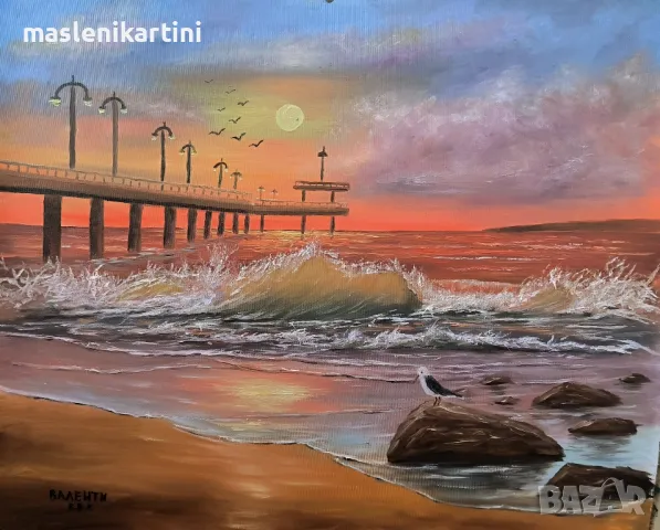 Летен изгрев над бургаския мост маслена картина 