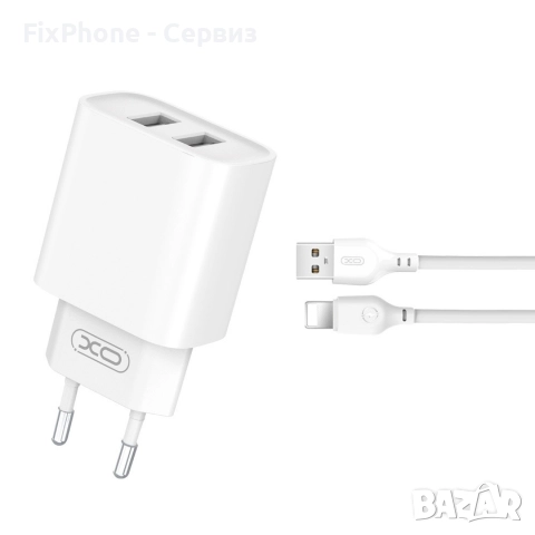 Зарядно устройство комплект XO CE02C 2x USB 2,1A + Lightning кабел, Бяло 