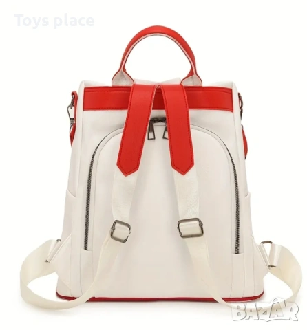 Нова кожена раница, дамска раница бяло и червено , снимка 6 - Раници - 53522401