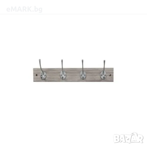 Закачалка за стена от метал и дърво с 4 куки, снимка 1