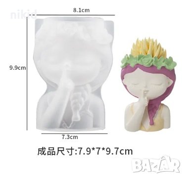 3D момиче с цветя ваза кашпа силиконов молд форма гипс смола , снимка 2 - Форми - 42365136