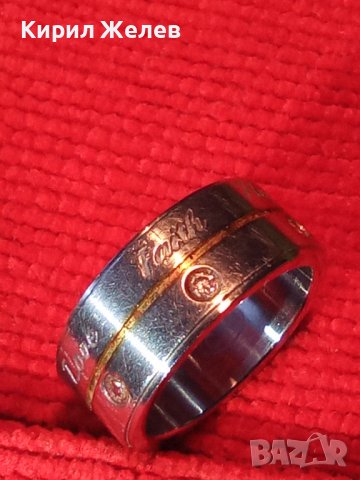 ВЯРА НАДЕЖДА ЛЮБОВ МАРКОВ ПРЪСТЕН БЛАГОРОДНА СТОМАНА ИНКРУСТИРАНИ СКЪПИ КАМЪНИ ФАСЕТИРАНИ 19625, снимка 3 - Пръстени - 32088875