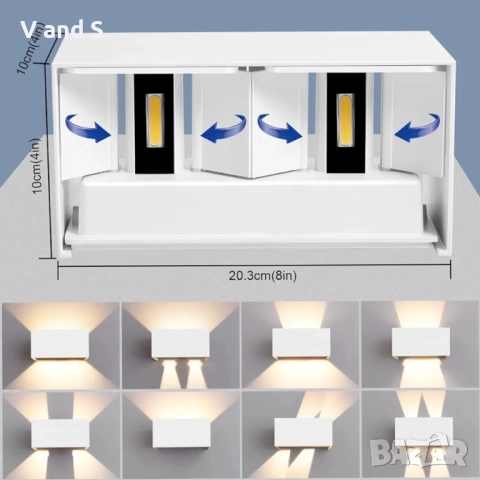 Стенна лампа 20w  2 броя комплект,за вътрешна/външна употреба, 3000K топло бяла светлина, цена за , снимка 2 - Лед осветление - 51595232