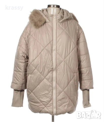 НОВО голямо дамско яке с естествен пух на качулката (размер 2ХЛ)