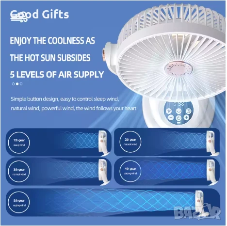 Мини безжичен вентилатор с щипка и дистанционно управление, снимка 6 - Други стоки за дома - 51061512