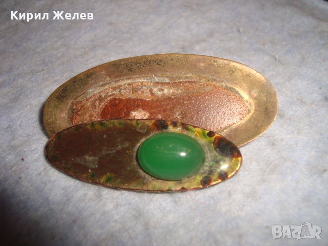 СТАРА БРОШКА с ШЛИФОВАН ЗЕЛЕН АХАТ - КАБОШОН за КОЛЕКЦИЯ 19401, снимка 3 - Антикварни и старинни предмети - 36107188