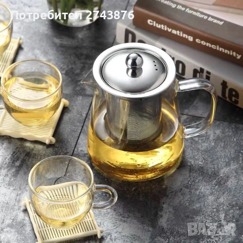 Стъклена кана за чай, квадратна,750 мл,с цедка от неръждаема стомана , Боросиликатно стъкло, снимка 5 - Съдове за готвене - 42469669