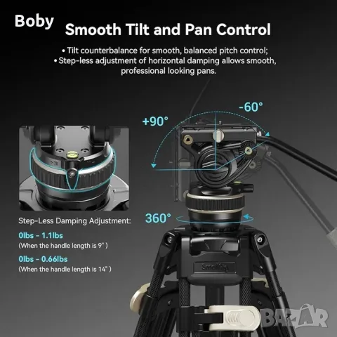 Професионален карбонов видео статив Smallrig FreeBlazer Heavy-Duty Carbon Tripod Kit AD-100, снимка 11 - Чанти, стативи, аксесоари - 55815026