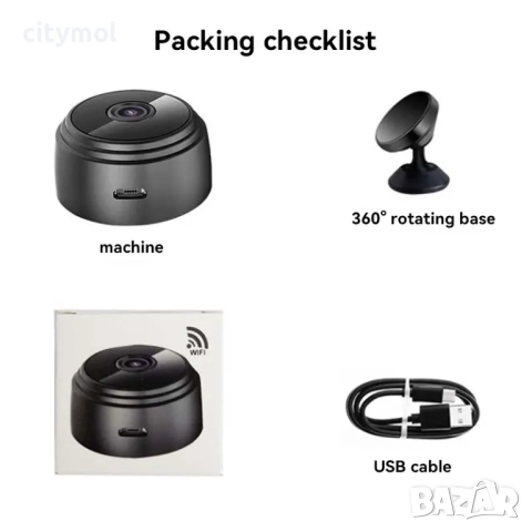 A9 мини WiFi HD 1080p камера за онлайн видеонаблюдение и запис, снимка 4 - IP камери - 44736786