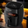 Фритюрник AirFryer , 1350W, 5.2л., LED дисплей, Горещ въздух, Таймер, до 200°C, Черен, снимка 1