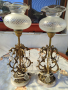 Уникални старинни месингови настолни лампи с мраморна основа и красиви стъкленици и орнаменти , снимка 1 - Настолни лампи - 44921410