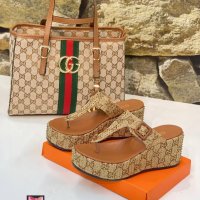Gucci чехли на платформа и чанта, снимка 1 - Чехли - 41262960