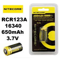 Оригинална качествена акумулаторна батерия 16340 3.7V 650mAh NITECORE, снимка 1 - Къмпинг осветление - 40278422