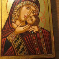 Стара ръчно рисувана икона на Света Богородица 21 х 15 см - за зачатие и раждане на дете, съхранение, снимка 3 - Икони - 39877413