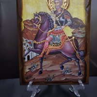 Икона на платно А4 на Свети Мина - Закрилникът на Семействоно - ръчна изработка . Модел В., снимка 1 - Икони - 42689314