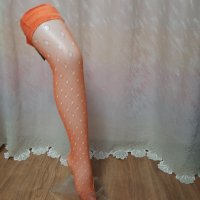  Оранжеви мрежести чорапи със сатенен ластик , снимка 2 - Бельо - 34740264