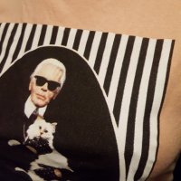 Тениска щампа Карл Лагерфелд Karl Lagerfeld с котката си, снимка 1 - Тениски - 35896713