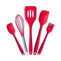 1749 Комплект от 5 бр. кухненски прибори от устойчив силикон, червени, снимка 6 - Прибори за хранене, готвене и сервиране - 35737890