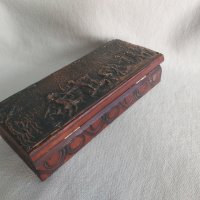 Стара дървена кутия с меден обков и дърворезба, снимка 3 - Антикварни и старинни предмети - 42178762