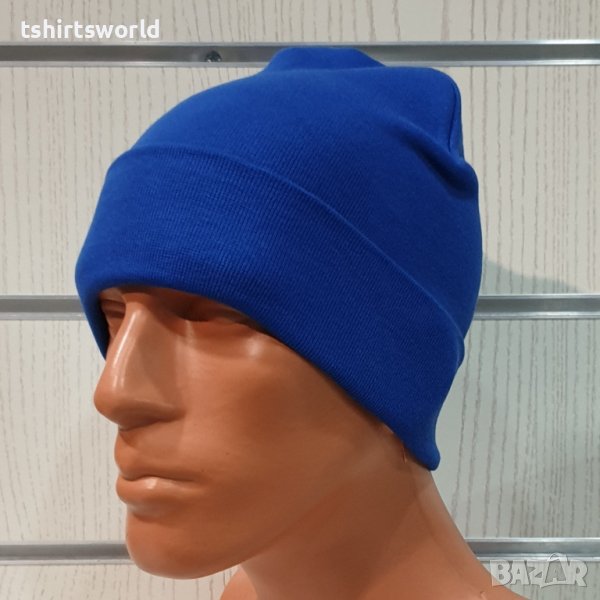 Нова мъжка зимна шапка с подгъв в син цвят, снимка 1