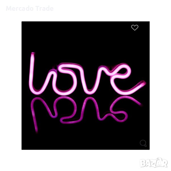 Декоративна LED неонова лампа Mercado Trade, LOVE, с USB, Розов, снимка 1