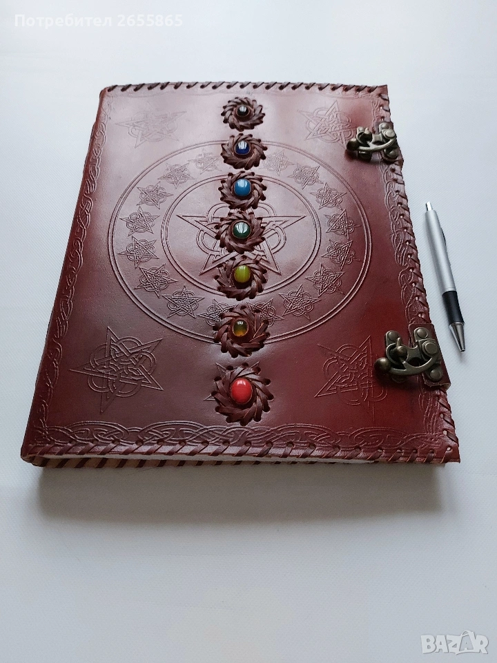 Кожен тефтер с инкрустация, снимка 1