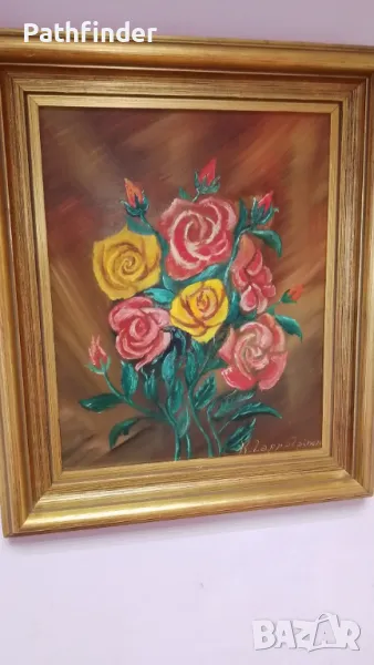 Прекрасна авторска картина. Рози. Масло върху платно, снимка 1