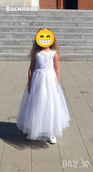 Бяла детска рокля за шаферка, снимка 1